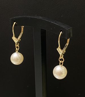 Visací perlové náušnice – bílé perly, zapínání ze žlutého zlata